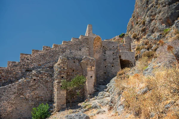 Veduta Della Fortezza Delle Mura Monemvasia Una Città Medievale Situata — Foto Stock