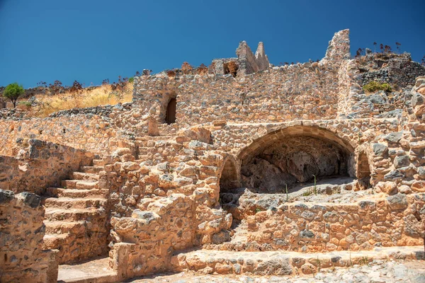 Veduta Della Fortezza Delle Mura Monemvasia Una Città Medievale Situata — Foto Stock