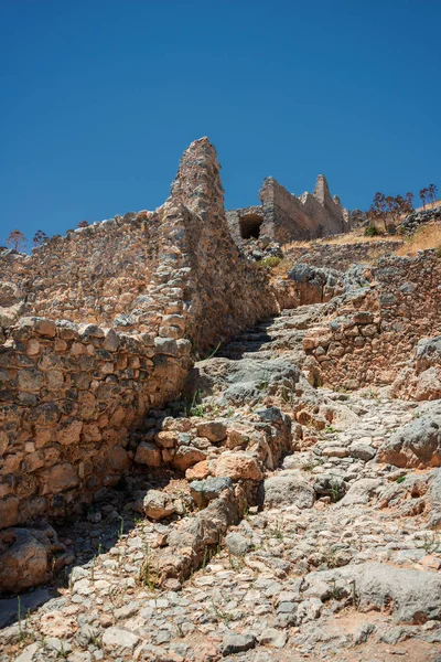 Veduta Della Fortezza Delle Mura Monemvasia Una Città Medievale Situata — Foto Stock