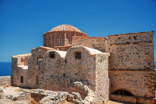 Church Agia Sophia Top Plateau Sea Background Monemvasia Greece — 스톡 사진