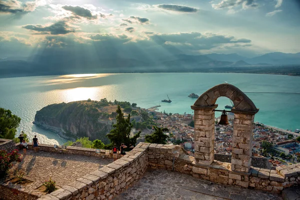 Vista Deslumbrante Topo Fortaleza Palamidi Acima Cidade Nafplion Grécia Final — Fotografia de Stock