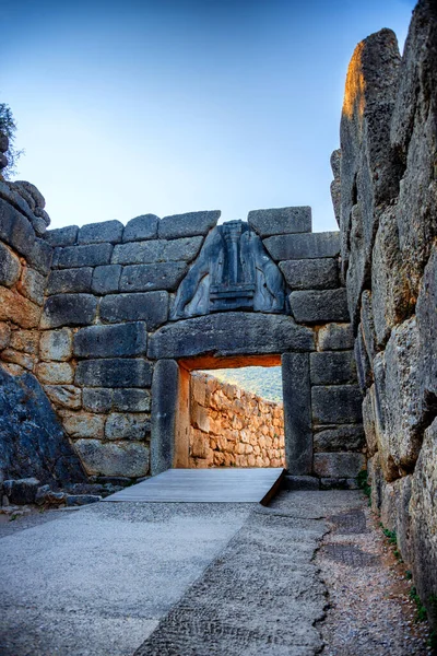 Portão Leão Entrada Principal Cidadela Micenas Sítio Arqueológico Micenas Peloponeso — Fotografia de Stock