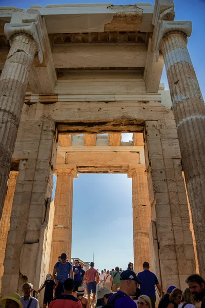 Propylaea Akropoli Tento Starobylý Vchod Akropole Jedním Hlavních Orientačních Bodů — Stock fotografie