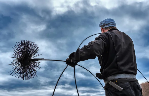 Chimney Sweeper Rooftop House Checking Smoking Chimney Illustrative Editorial — Stock Photo, Image