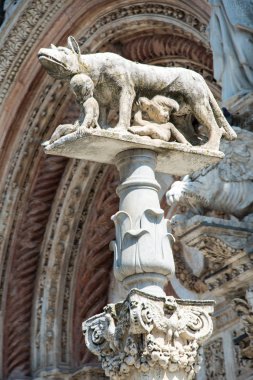 Siena 'da bebekleri emziren dişi bir kurt heykeli.