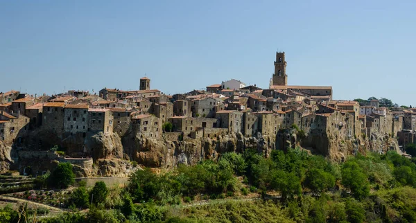 Panoramautsikt Över Den Medeltida Byn Pitigliano Grundades Etruskiska Tiden Kullen — Stockfoto