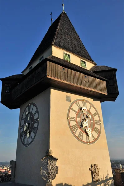 Schlossberg Zamek Hill Wieżą Zegarową Uhrturm Uhrturm Jest Jednym Najbardziej — Zdjęcie stockowe