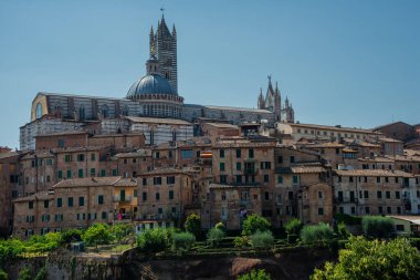 Siena üzerindeki hava manzarası Piazza del Capo 'daki Mangia kulesi.