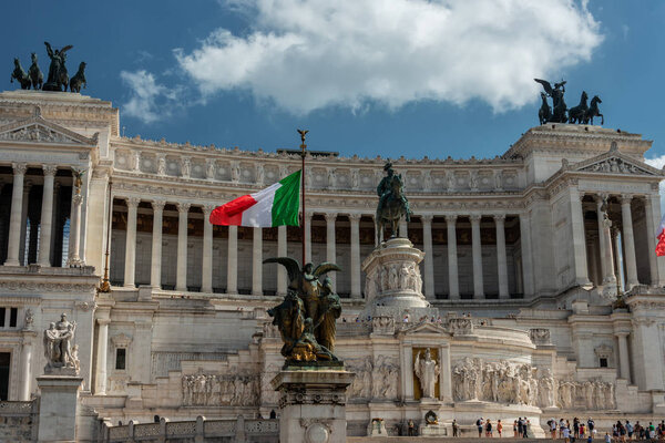 National Monument the Vittoriano or Altare della Patria, Altar of the Fatherland, in Venezia square, one of the Italian and Rome patriotic symbols, on the Campidoglio hill