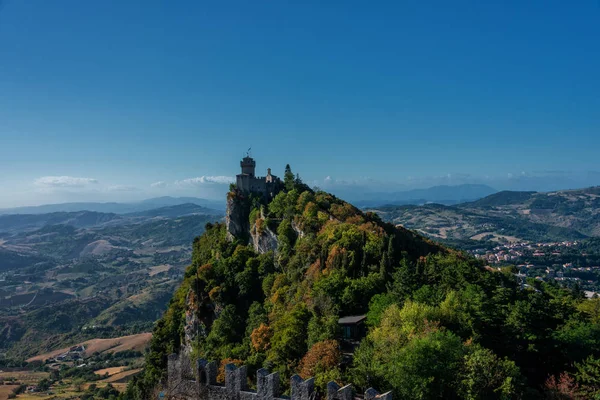 Fortezza Guaita San Marino Pianure Romagnole Sullo Sfondo — Foto Stock