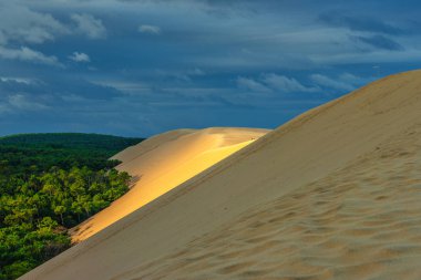 Pilat Dune (Dune du Pilat) during a cloudy morning . Pilat, or Pyla Dune is the biggest sand dune in Europe, located in Arcachon Bay, Aquitaine   clipart