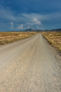 Bardenas Reales 'teki nefes kesici Sahne ve Kaya oluşumları Doğal Park, Navarra, İspanya 