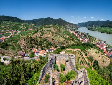 Spitz, Wachau, Avusturya 'daki Hinterhaus şatosundan, Tuna Nehri ile Avrupa' dan görüntü
