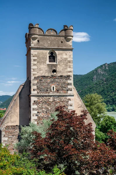 Fortified Stone Church Michael Danube River Weissenkirchen Wachau Valley — Stock Photo, Image