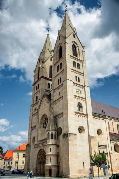 关于著名的维纳 诺伊施塔特主教座堂 圣母玛利亚和圣鲁珀特主教座堂的观点 — 图库照片