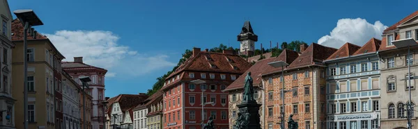 Painted Facades Clock Tower Old Town Graz Austria Unesco World — Stock Photo, Image