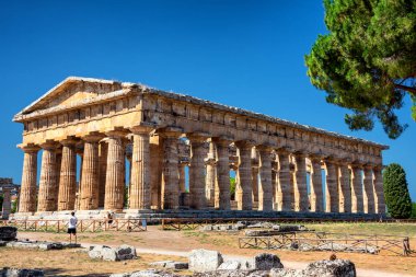 Klasik Yunan Tapınağı'nda Harabeleri antik kentin Paestum, Cilento, İtalya