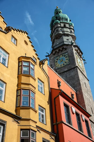 City Tower German Stadtturm Located Herzog Friedrich Strasse Center Innsbruck — Stock Photo, Image