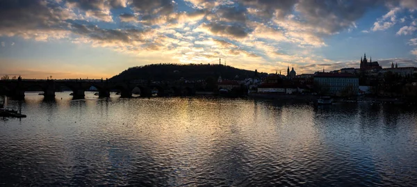 Bruggen Van Praag Moldau Zonnige Dag Schilderachtig Uitzicht Vanaf Letná — Stockfoto