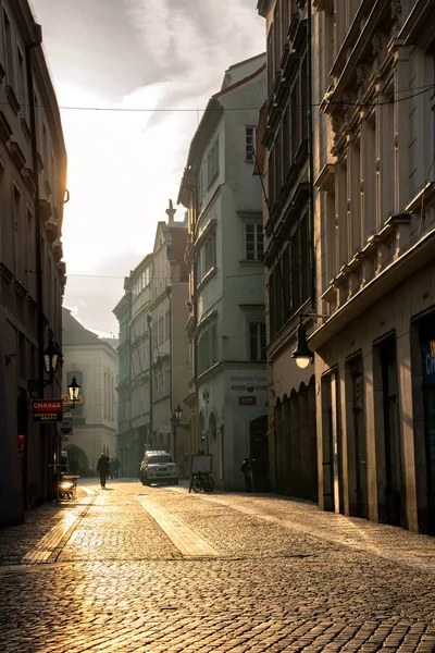 Old Cobbled Deserted Street Center City Early Morning Light — Stock Photo, Image