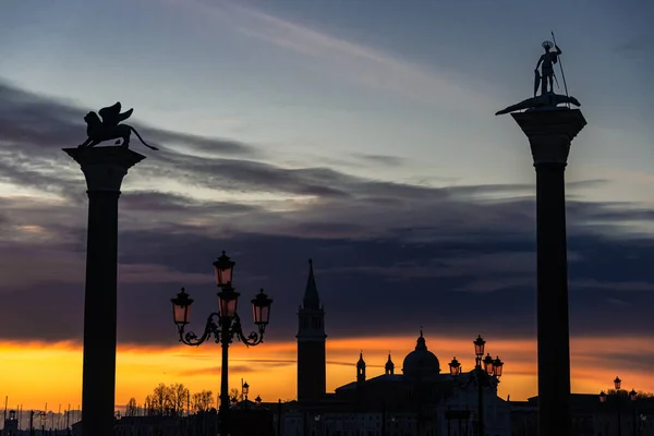 Breathtaking Sunrise View Empty San Marco Square Venice Orange Sky — ストック写真