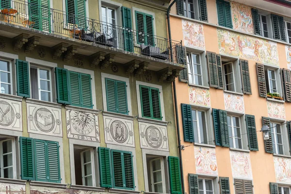 Belas Fachadas Históricas Pintadas Casas Cidade Velha Lucerna Suíça — Fotografia de Stock