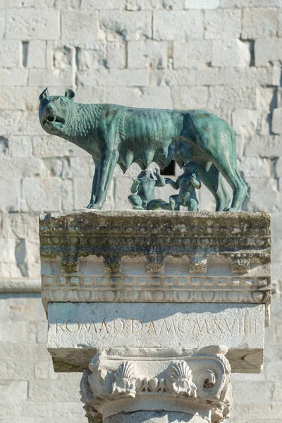 Skulptur Von Romulus Und Remus Gesäugt Von Einer Wölfin Vor — Stockfoto