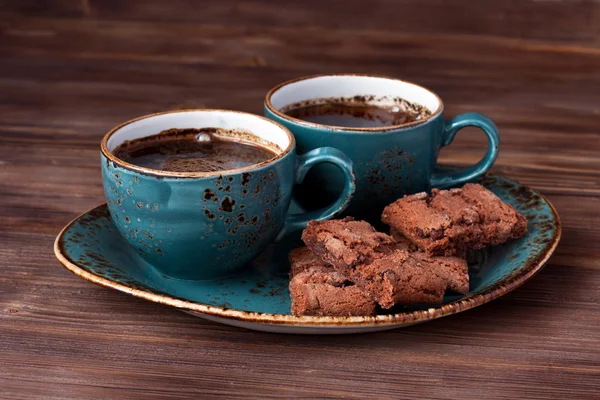 Breakfast coffee with chocolate cookies — Stock Photo, Image