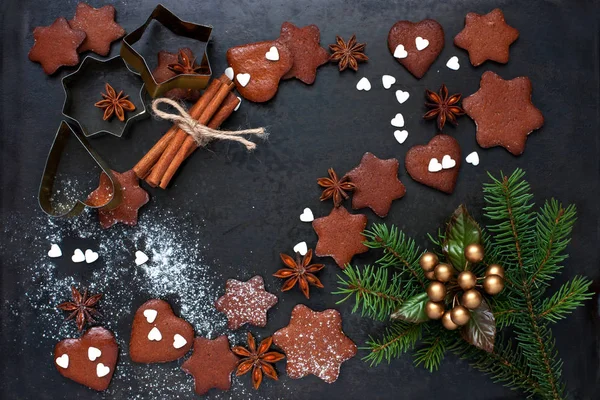Sfondo di Natale con biscotti di pan di zenzero — Foto Stock