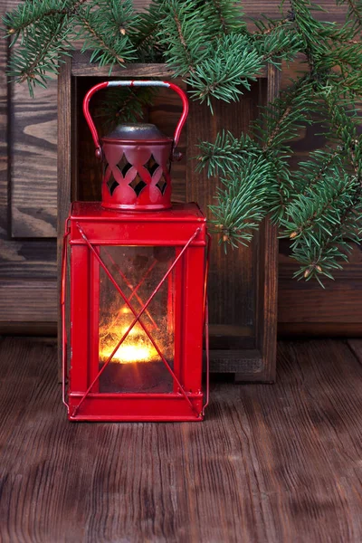 Christmas composition with lantern — Zdjęcie stockowe
