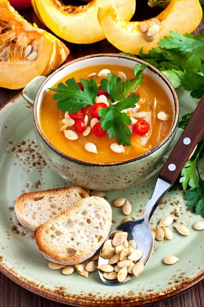 Свежий тыквенный суп — стоковое фото