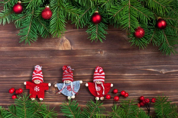 Funny christmas toys on wooden background — Stock Photo, Image