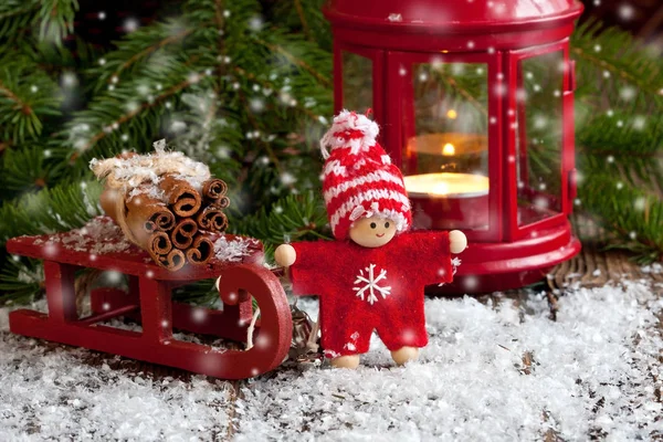 Wooden christmas  gnome in  knitted outfits — Stock Photo, Image