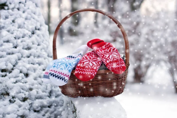 Winter composition with mittens. Christmas theme — Stock Photo, Image