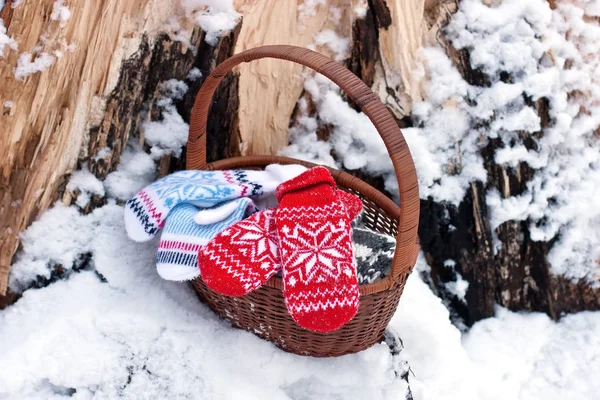Winter composition with mittens. Christmas theme — Stock Photo, Image
