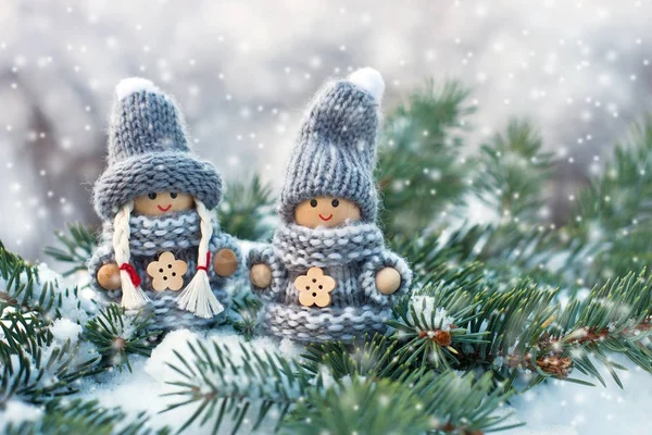 Christmas or New Year composition with little man figures — Stock Photo, Image