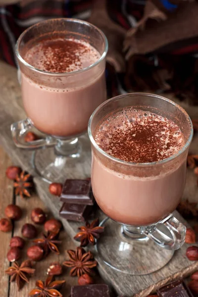 Hot cocoa drink with chocolate and cinnamon — Stock Photo, Image