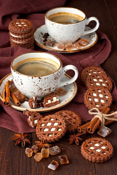 Desayuno café con galletas de chocolate — Foto de Stock