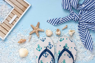 Composition with sea shells and summer accessories clipart