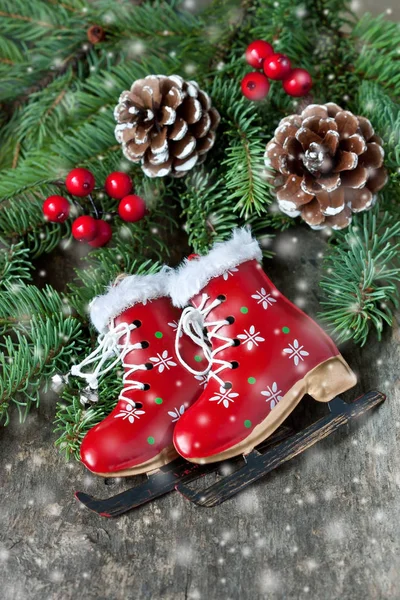 Christmas Decor Houten Achtergrond — Stockfoto