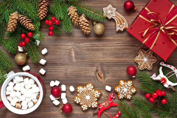 Christmas Decor Wooden Background — Stock Photo, Image