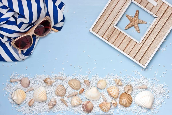 Sommaren Beach Bakgrund Med Snäckskal — Stockfoto