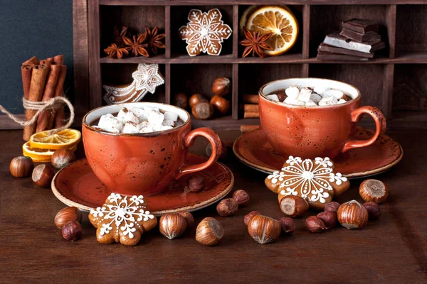 Composizione Con Tazze Cioccolata Calda Marshmallow — Foto Stock