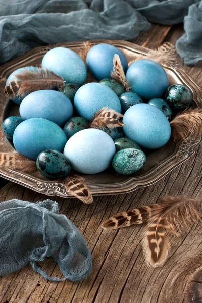 Easter Still Life Colorfull Eggs Wooden Background — Stock Photo, Image