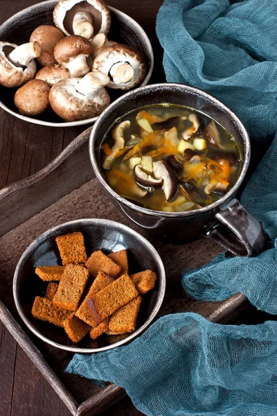 Zuppa Funghi Fatta Casa Con Patate Carote — Foto Stock