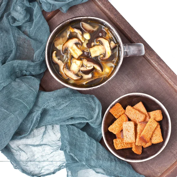 Tazón Sopa Champiñones Con Champiñones Fritos —  Fotos de Stock