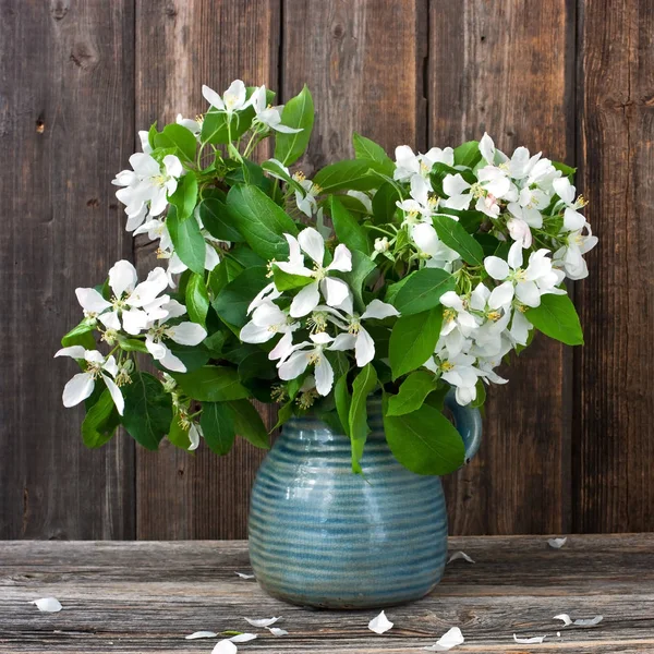 Natureza Morta Com Flores Maçã Primavera Fundo Rústico — Fotografia de Stock