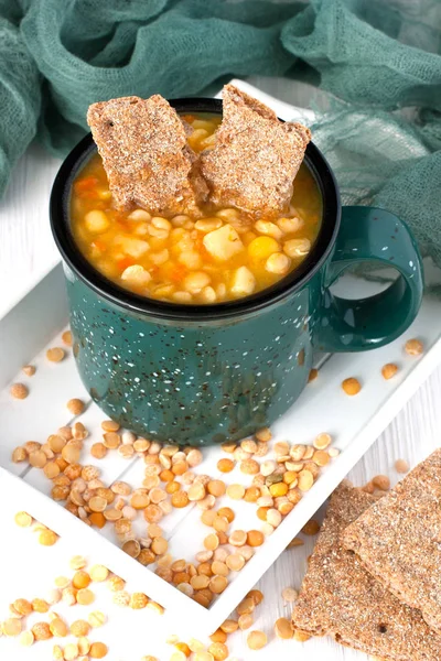 Sund Vegetarisk Bönsoppa Skål Gamla Träbord — Stockfoto