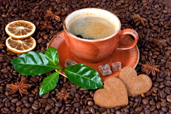 Frukost Kaffe Mugg Med Välsmakande Kakor — Stockfoto