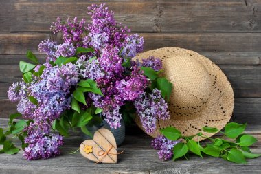 Bahar Şube leylak çiçeği rustik ahşap tablo